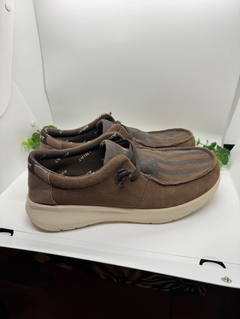 Ariat Hilo Slip on Casual Shoes Brown Bomber Suede Flag USA 10050974 Mens 11D
